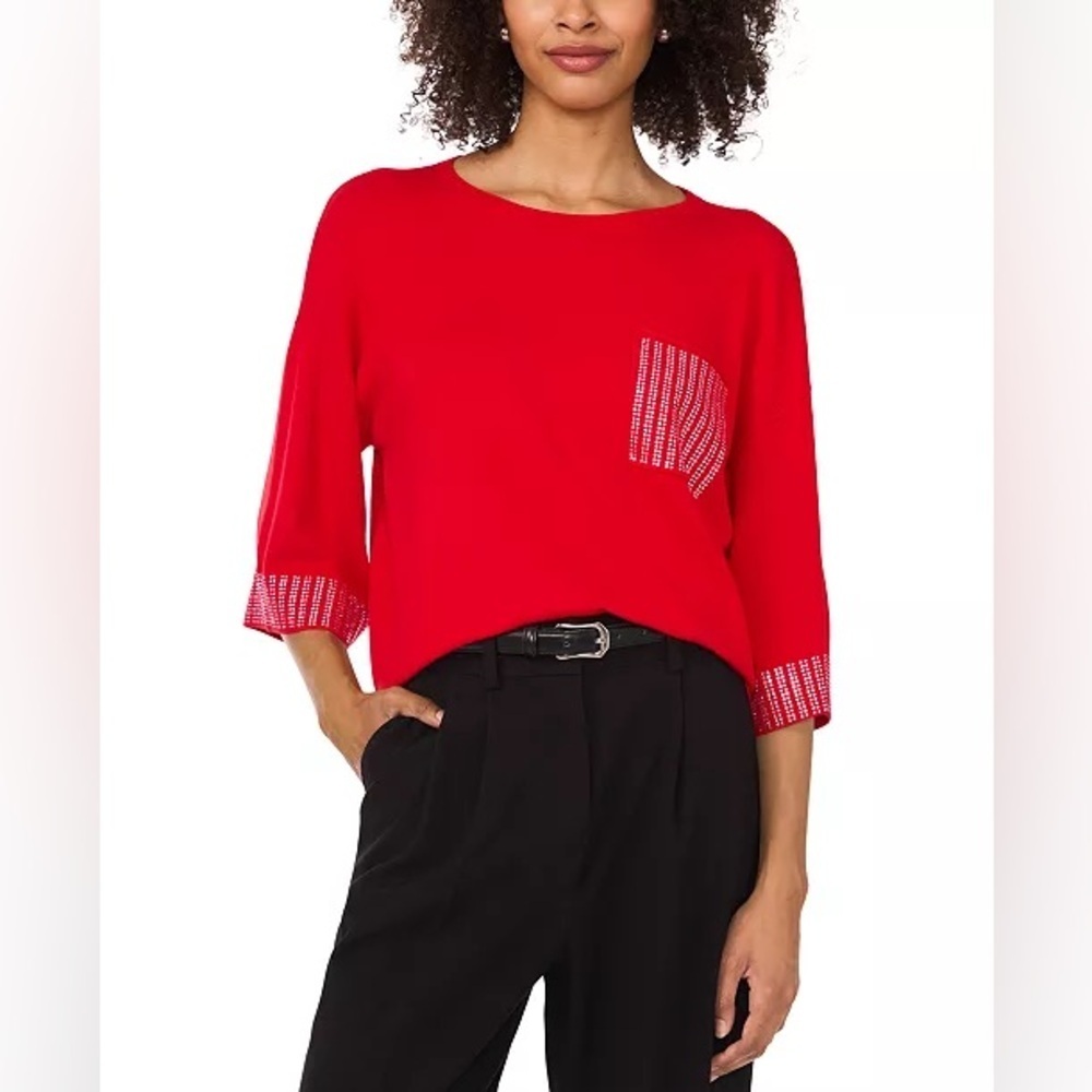 CeCe Women's Rhinestone-Trim Sweater Top. Size XL